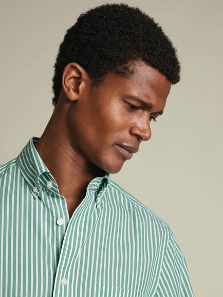 Charles Tyrwhitt Striped Washed Poplin Cotton Shirt - view 2, Light Green