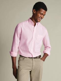 Charles Tyrwhitt Striped Washed Poplin Cotton Shirt, Light Pink