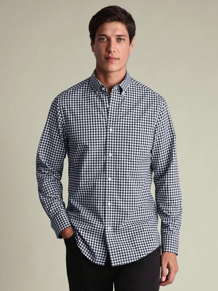 Charles Tyrwhitt Gingham Wash Poplin Cotton Slim Fit Shirt, Dark Navy