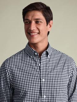 Charles Tyrwhitt Gingham Wash Poplin Cotton Slim Fit Shirt - view 2, Dark Navy