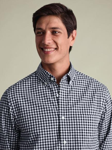 Charles Tyrwhitt Gingham Wash Poplin Cotton Slim Fit Shirt - view 2, Dark Navy