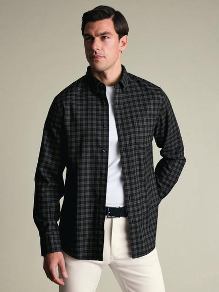 Charles Tyrwhitt Check Non-Iron Twill Cotton Shirt, Grey/Black, Grey & Black