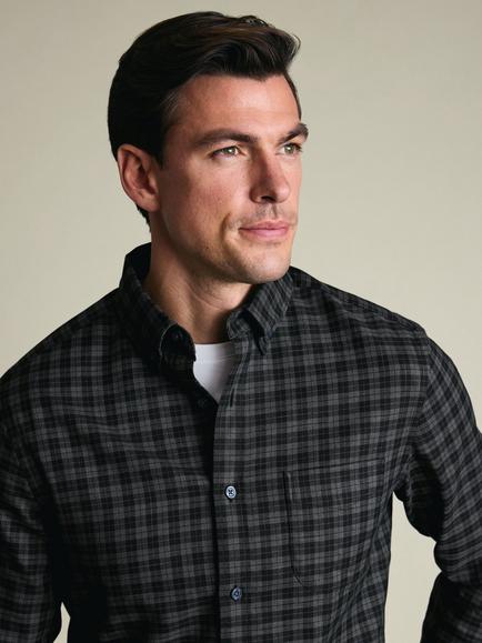 Charles Tyrwhitt Check Non-Iron Twill Cotton Shirt, Grey/Black - view 2, Grey & Black