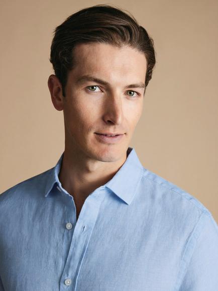 Charles Tyrwhitt Linen Shirt, Sky Blue - view 2, Sky Blue