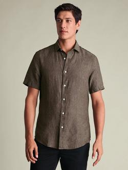 Charles Tyrwhitt Pure Linen Slim Fit Short Sleeve Shirt, Mocha