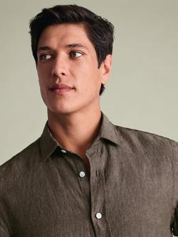 Charles Tyrwhitt Pure Linen Slim Fit Short Sleeve Shirt - view 2, Mocha