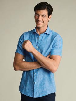 Charles Tyrwhitt Pure Linen Slim Fit Short Sleeve Shirt, Ocean Blue