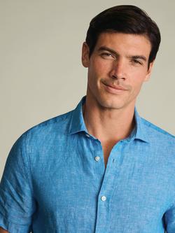 Charles Tyrwhitt Pure Linen Slim Fit Short Sleeve Shirt - view 2, Ocean Blue