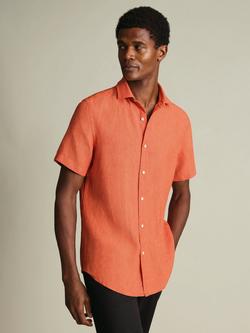 Charles Tyrwhitt Pure Linen Slim Fit Short Sleeve Shirt, Orange