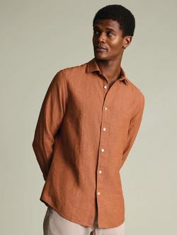 Charles Tyrwhitt Pure Linen Slim Fit Long Sleeve Shirt, Burnt Orange