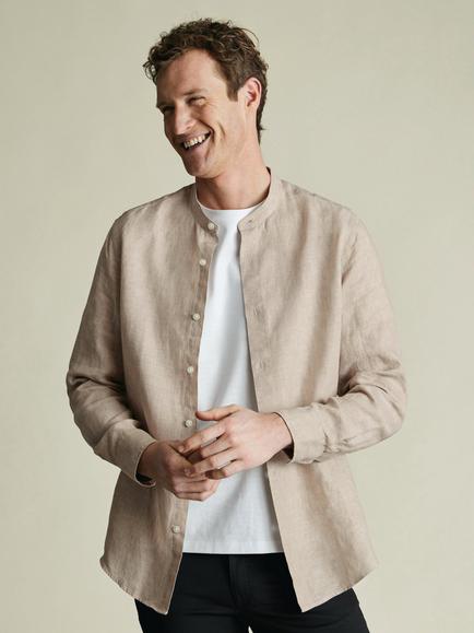 Charles Tyrwhitt Pure Linen Collarless Slim Fit Shirt, Oatmeal, Oatmeal