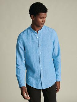 Charles Tyrwhitt Pure Linen Long Sleeve Collarless Shirt, Ocean Blue, Ocean Blue