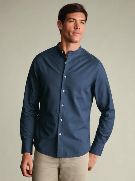 Charles Tyrwhitt Oxford Cotton Collarless Slim Fit Shirt, Airforce Blue, Airforce Blue