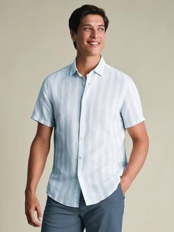 Charles Tyrwhitt Linen Rich Slim Fit Short Sleeve Shirt, Light Blue