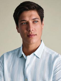 Charles Tyrwhitt Linen Rich Slim Fit Short Sleeve Shirt - view 2, Light Blue