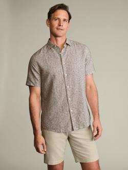 Charles Tyrwhitt Leaf Print Linen Rich Slim Fit Short Sleeve Shirt, Mocha