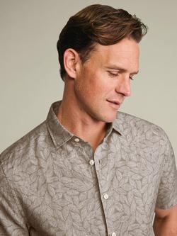Charles Tyrwhitt Leaf Print Linen Rich Slim Fit Short Sleeve Shirt - view 2, Mocha