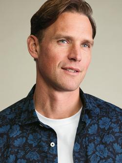 Charles Tyrwhitt Floral Print Linen Rich Slim Fit Short Sleeve Shirt, Navy - view 2, Navy