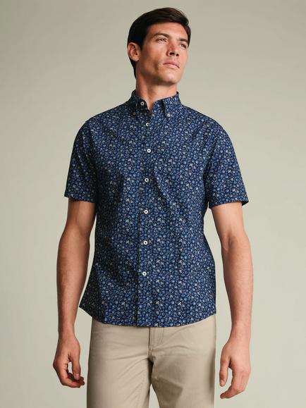 Charles Tyrwhitt Cotton Poplin Short Sleeve Shirt, Mid Blue