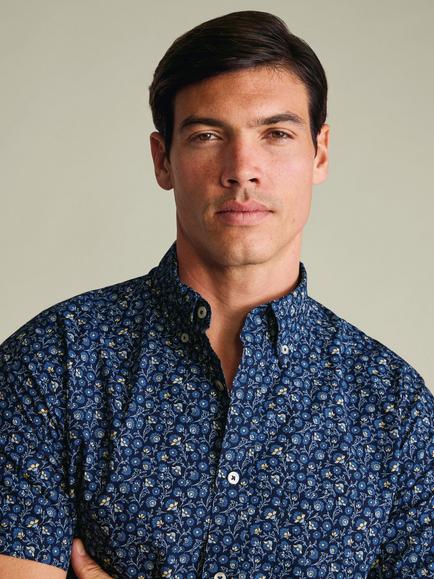 Charles Tyrwhitt Cotton Poplin Short Sleeve Shirt - view 2, Mid Blue