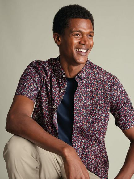 Charles Tyrwhitt Cotton Poplin Short Sleeve Shirt - view 2, Red