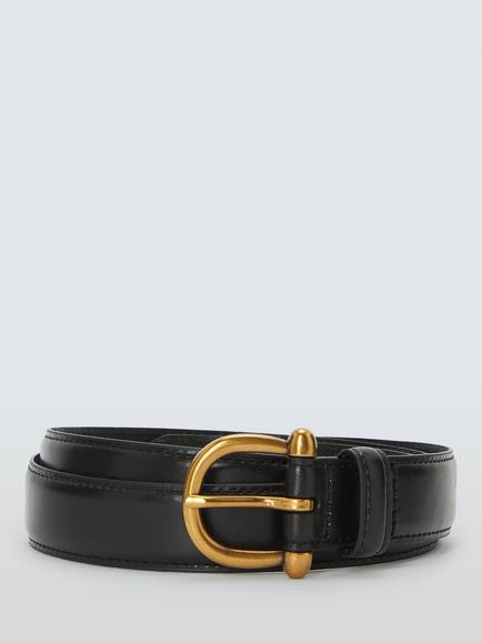 John Lewis Horse Shoe Leather Belt, Black/Gold, Black/Gold