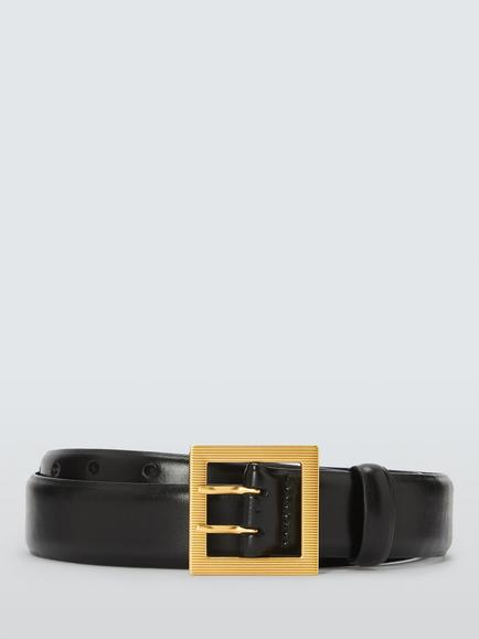 John Lewis Leather Milan Buckle Belt, Black/Gold, Black/Gold
