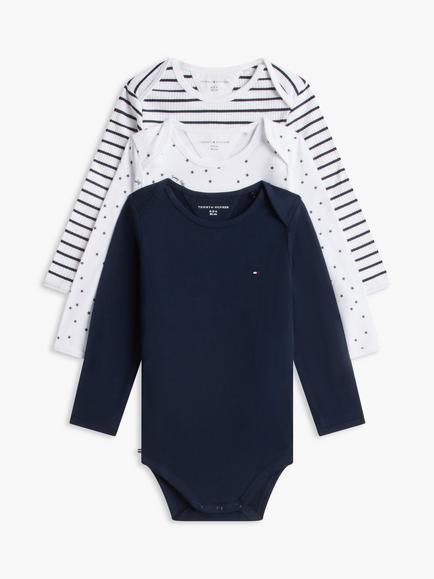 Tommy Hilfiger Baby Long Sleeve Bodysuit, Pack of 3, Navy Blue, Navy Blue