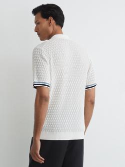 Reiss Bilsby Cotton Blend Geometric Knit Tipped Short Sleeve Shirt, White - view 2, White