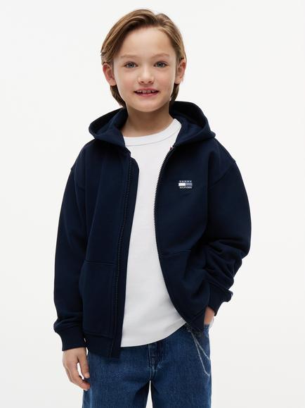 Tommy Hilfiger Kids' Tonal Flag Logo Terry Zip-Through Hoodie, Navy, Navy
