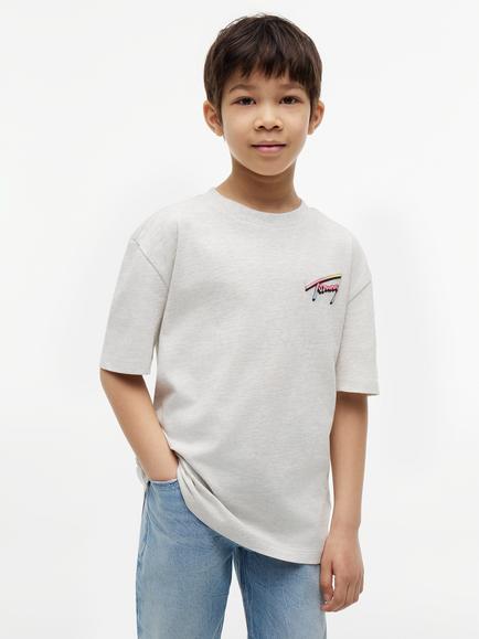 Tommy Hilfiger Kids' Short Sleeve Back Print T-Shirt, Light Grey, Light Grey