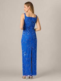 Adrianna Papell Beaded Mesh Column Dress, Brilliant Sapphire - view 2, Brilliant Sapphire