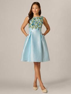 Adrianna Papell Beaded Shantung Dress, Sky/Multi, Sky/Multi