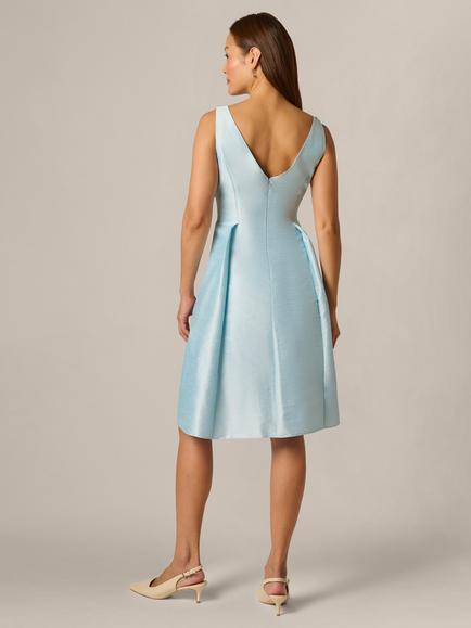 Adrianna Papell Beaded Shantung Dress, Sky/Multi - view 2, Sky/Multi