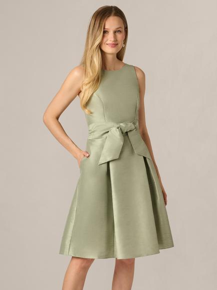 Adrianna Papell Dupioni Tie Front Dress, Sage, Sage