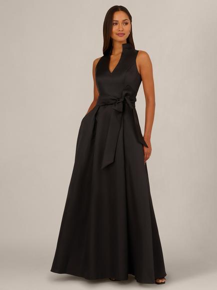 Adrianna Papell Mikado Tie Front Dress, Black