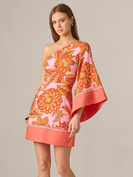 Adrianna By Adrianna Papell One Shoulder Printed Short Dress, Pink/Multi, Pink/Multi
