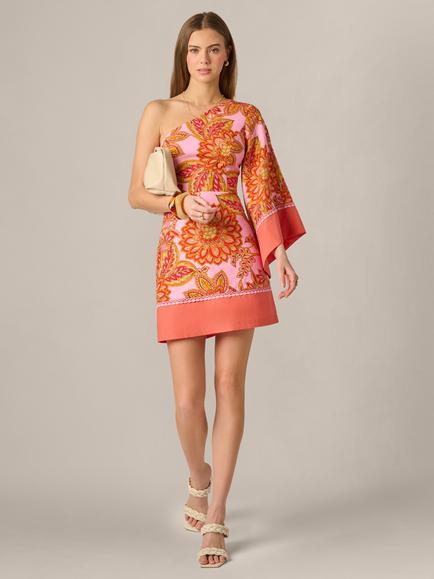 Adrianna By Adrianna Papell One Shoulder Printed Short Dress, Pink/Multi - view 2, Pink/Multi