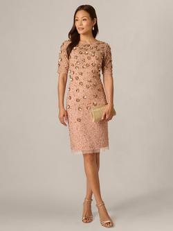 Adrianna Papell Petite Bead Cocktail Dress, Apricot Ice - view 2, Apricot Ice