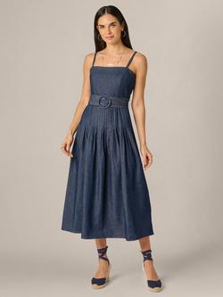 Adrianna By Adrianna Papell Pintucked Denim Dress, Dark Denim, Dark Denim