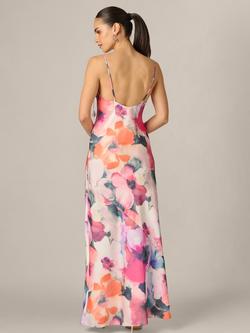 Adrianna By Adrianna Papell Watercolour Sateen Maxi Dress, Pink/Orange Multi - view 2, Pink/Orange Multi