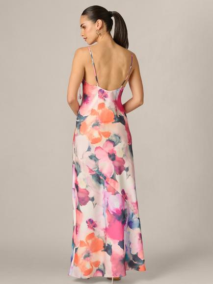 Adrianna By Adrianna Papell Watercolour Sateen Maxi Dress, Pink/Orange Multi - view 2, Pink/Orange Multi