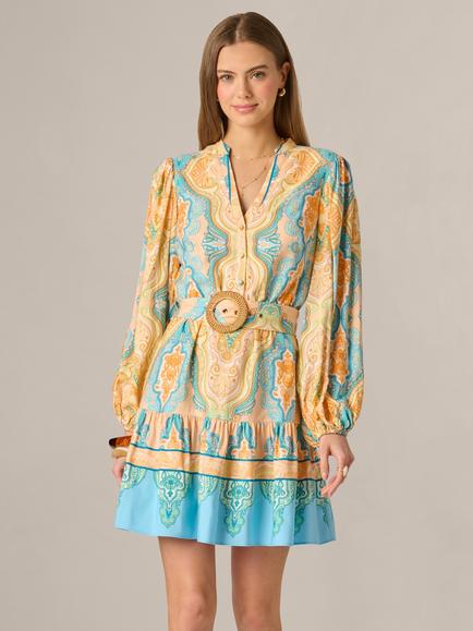 Adrianna By Adrianna Papell Paisley Medallion Print Mini Dress, Peach/Multi, Peach/Multi