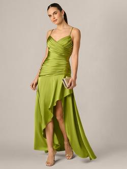 Adrianna By Adrianna Papell Stretch Satin Hi-Low Maxi Dress, Martini Olive, Martini Olive