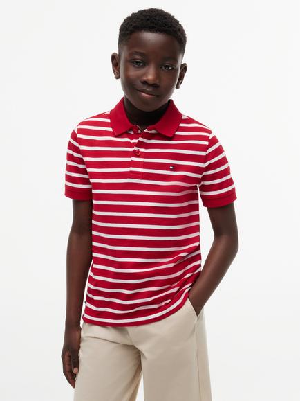 Tommy Hilfiger Kids' Short Sleeve Stripe Polo Shirt, Red, Red