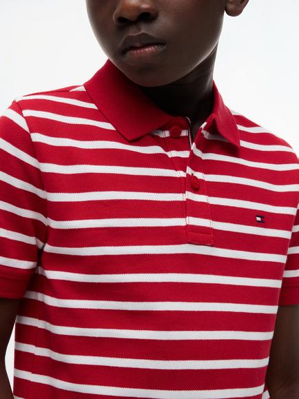 Tommy Hilfiger Kids' Short Sleeve Stripe Polo Shirt, Red - view 2, Red