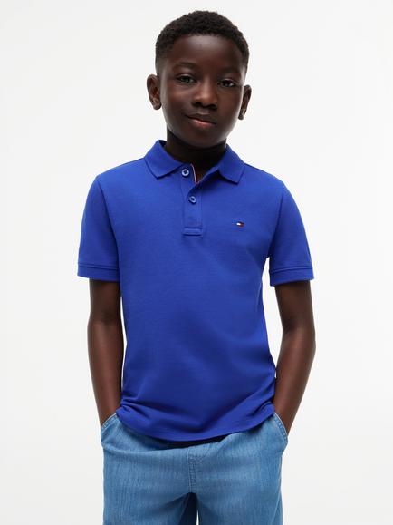 Tommy Hilfiger Kids' Pique Short Sleeve Flag Polo Shirt, Blue, Blue