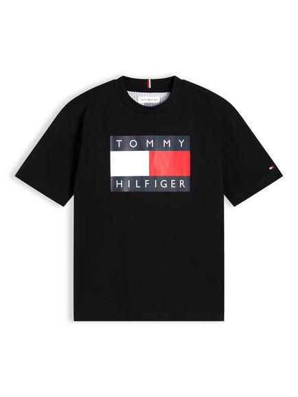 Tommy Hilfiger Kids' Heritage Flag Crew Neck Cotton Logo T-Shirt, Black