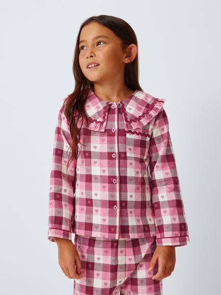 John Lewis Kids' Heart Jacquard Check Pyjamas, Pink, Pink