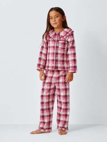 John Lewis Kids' Heart Jacquard Check Pyjamas, Pink - view 2, Pink
